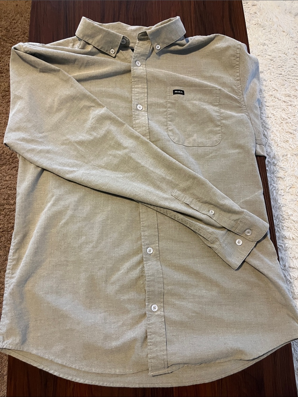 RVCA Light Olive Green Long-Sleeve Button-Down Shirt